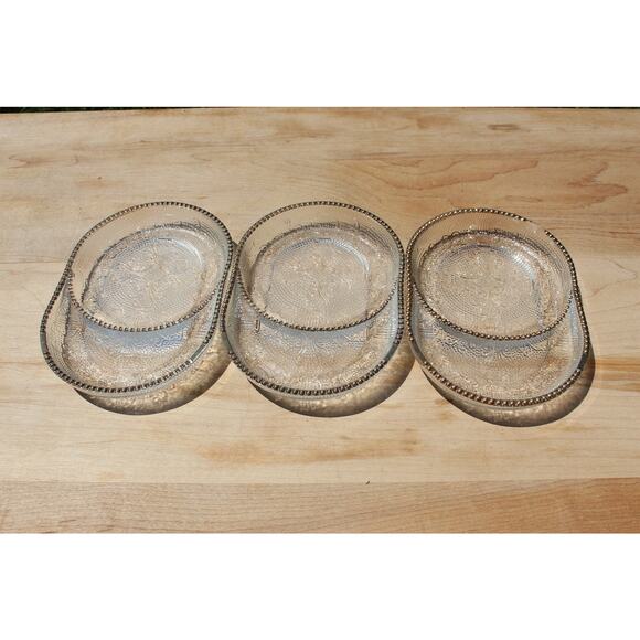 Three Vintage Antique Butler Pressed Glass Dishes Gold Trim Floral Harp Design - Picture 4 of 6